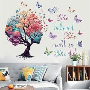 She Believed She Could So She Did Wall Decal Tree Butterfly Quote Art